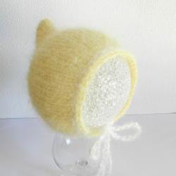 Baby hat - Photo prop - Baby mohair hat -Baby bonnet - Newborn baby hat -Mohair bonnet - Buttery yellow - Pale yellowPixie hat