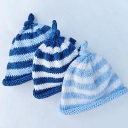 Knit baby hat - Newborn baby stripped hat - Navy blu - Light blue - White - Baby beanie hat - Knot on the top - Photo prop