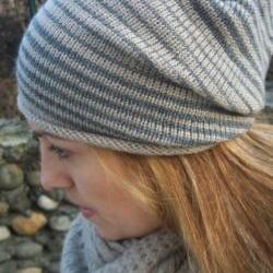 Knit hat - Slouchy knit hat - Slouchy beanie- Knitted Beanie hat - Slouch hat - Stripped knit hat - Beige- Tan -Ecru -Grey -Gray